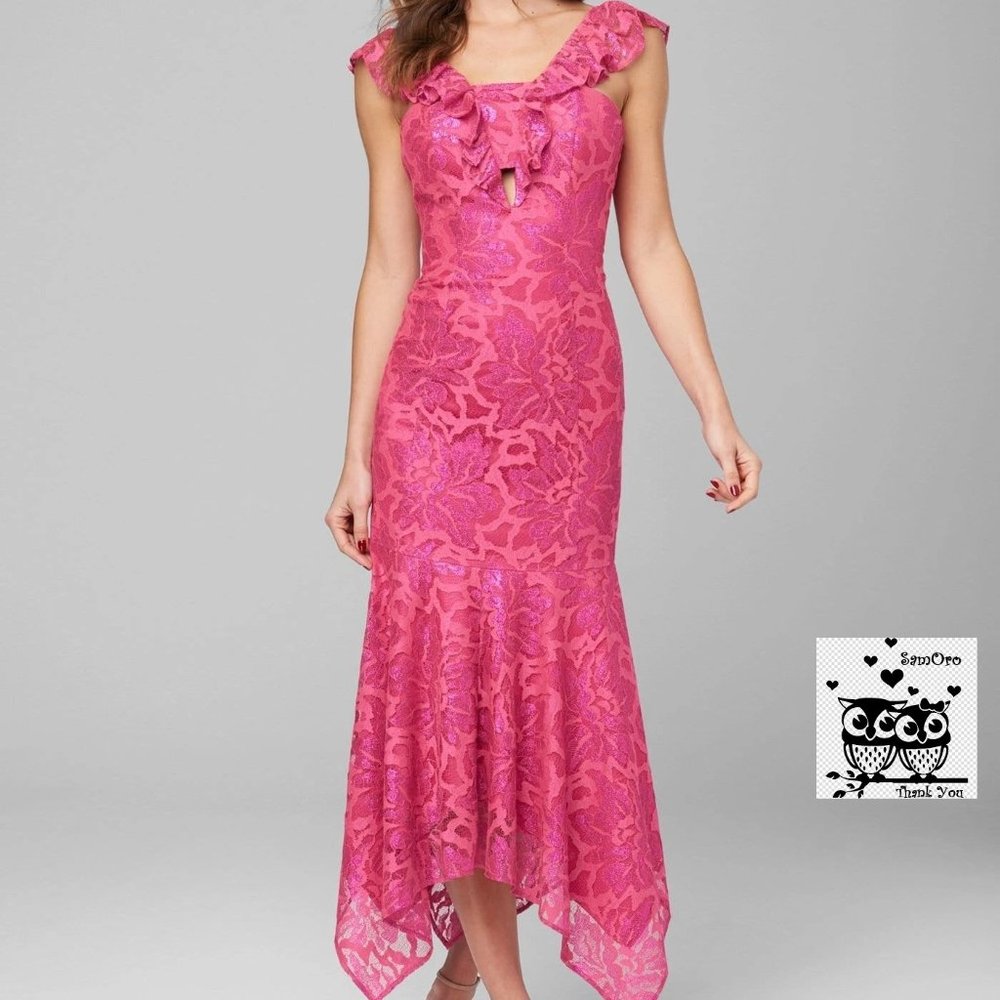 LACE RUFFLED MIDI DRESS BEBE